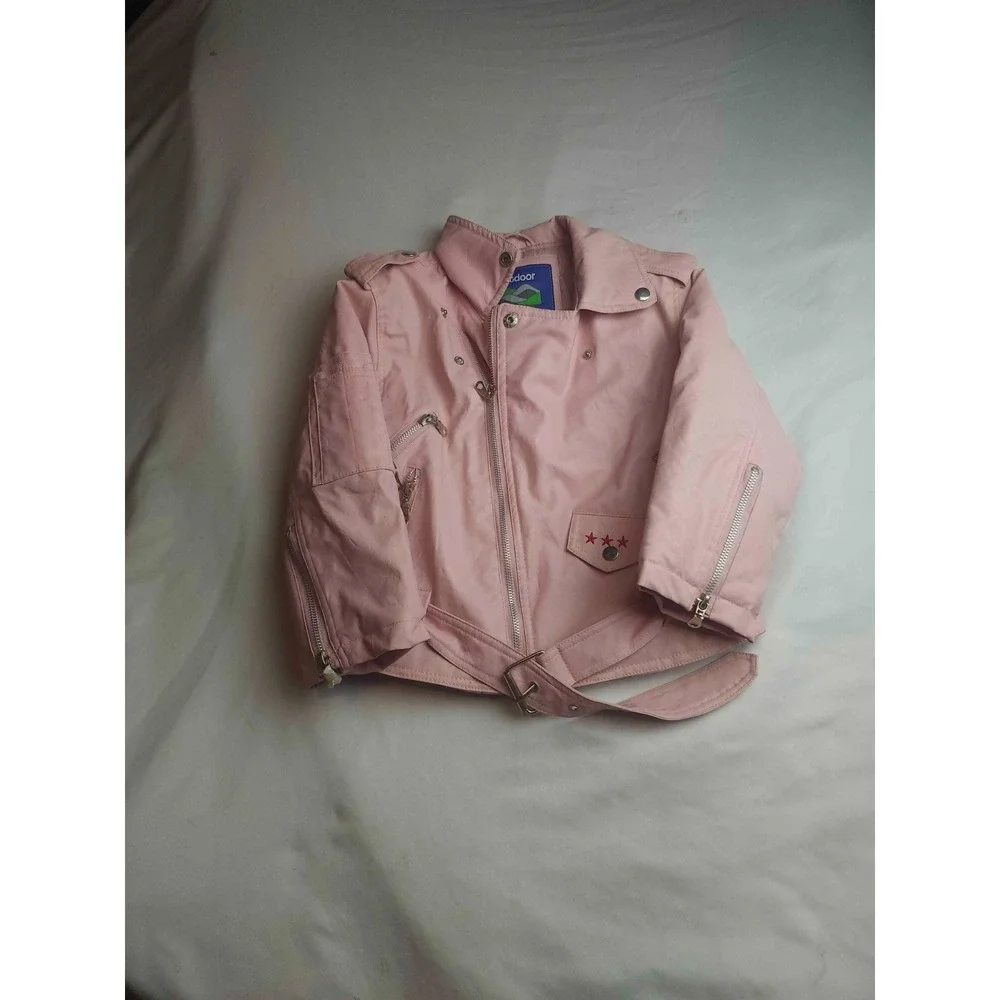 Outdoor Habitat Motorcycle Jacket Girls 7T Pink Faux Leather USA Eagle Biker